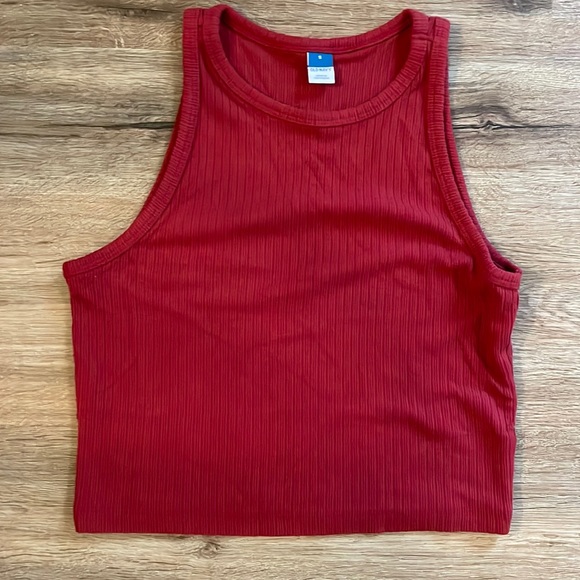 Old Navy Red Cropped Ribbed Knit Crewneck Stretchy Tank Top - Picture 5 of 10